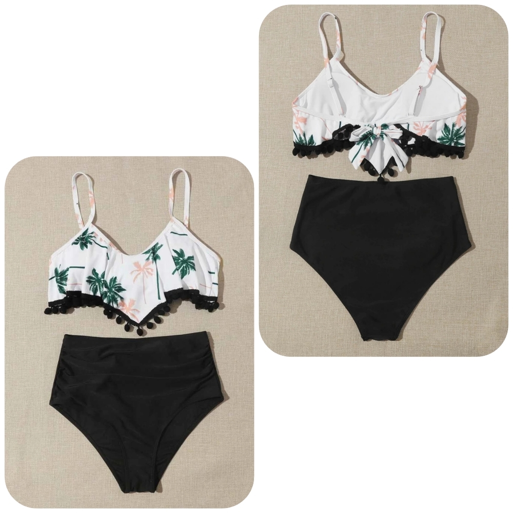 🌴Palm Tree Pompom High Waist Bikini Swimsuit